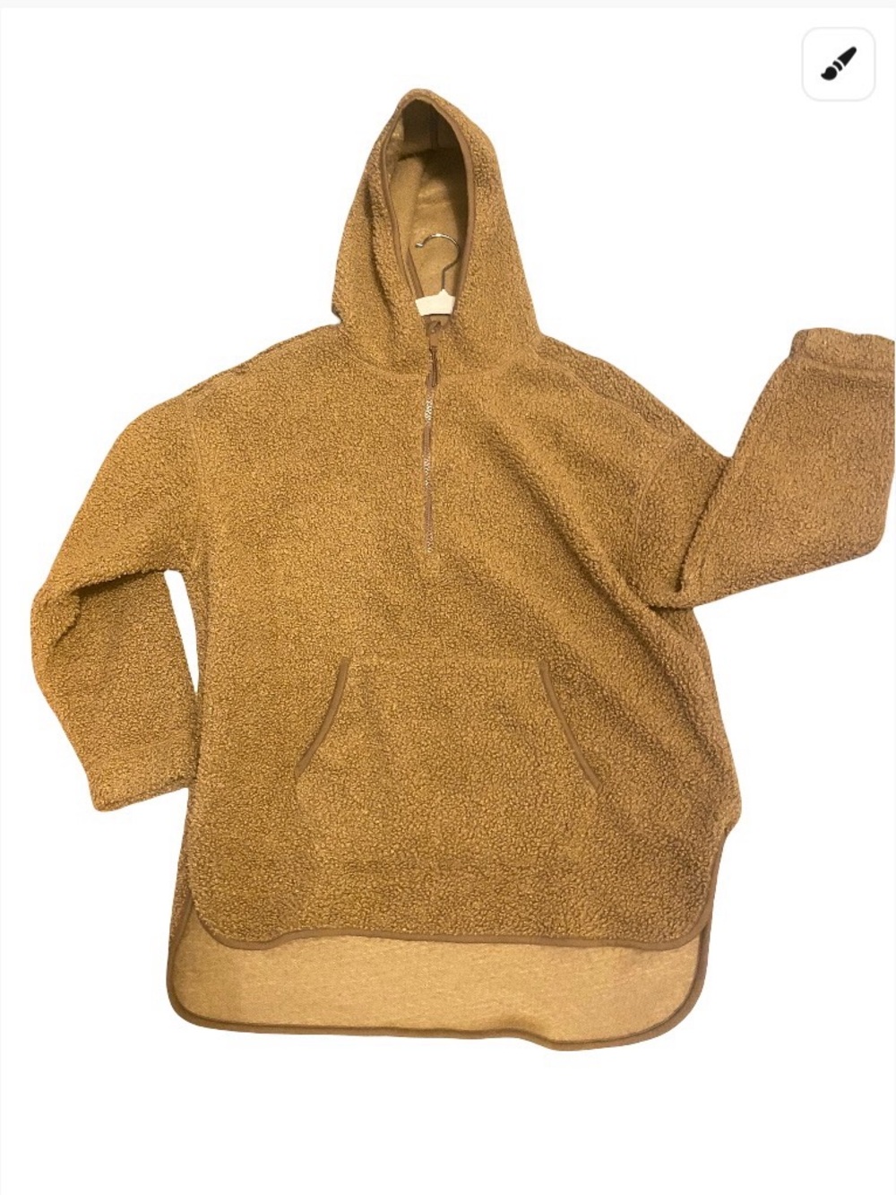 Hooded Sherpa Pullover Sweater - Tan